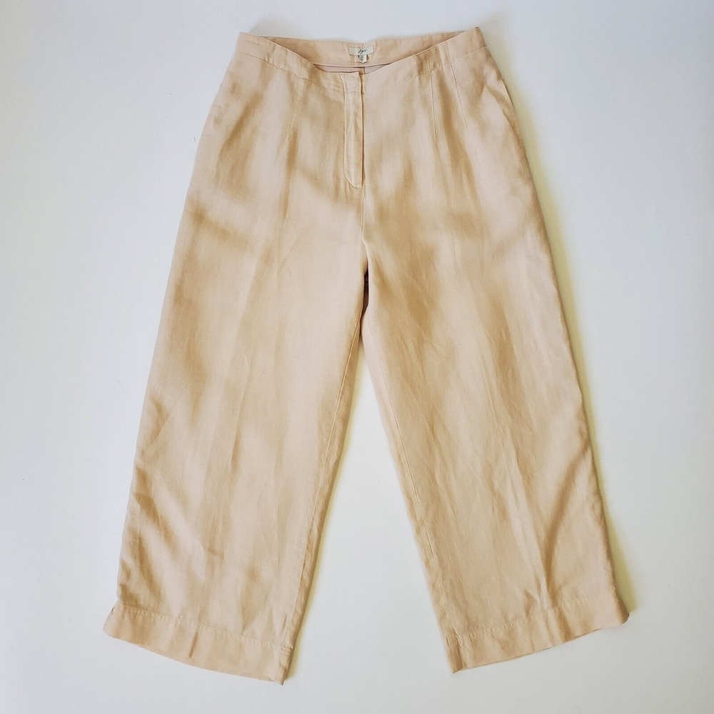 J Jill Wide Leg Lined Linen Trouser Pants 10 Vanilla Cream‎ High Rise Lagenlook